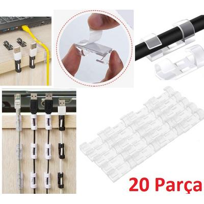 20'li Yapışkanlı Kablo Sabitleyici Şeffaf Klips