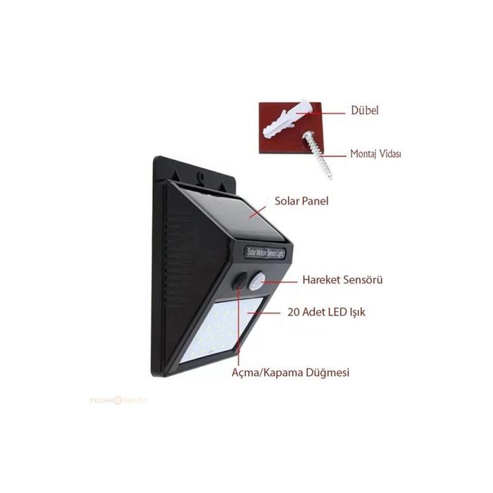 30 Led LiHareket Sensörlü Güneş Enerjili Led Aydınlatma Dış Mekan Bahçe