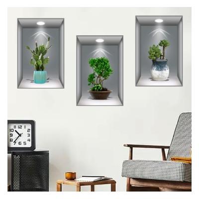 3D Çiçek Vazo Duvar Sticker 3 lü Set GRİ Fon
