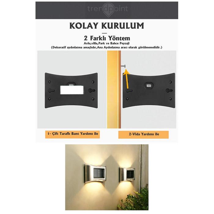 4 Lü Metal Modern Solar Duvar Lamba Dekorasyon Aydınlatma Aplik 6 ledli Güneş Enerji Işığı