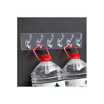6'li Yapışkanlı Şeffaf Duvar Askısı Banyo Mutfak Düzenleyici Askı Pratik Kanca Askılık