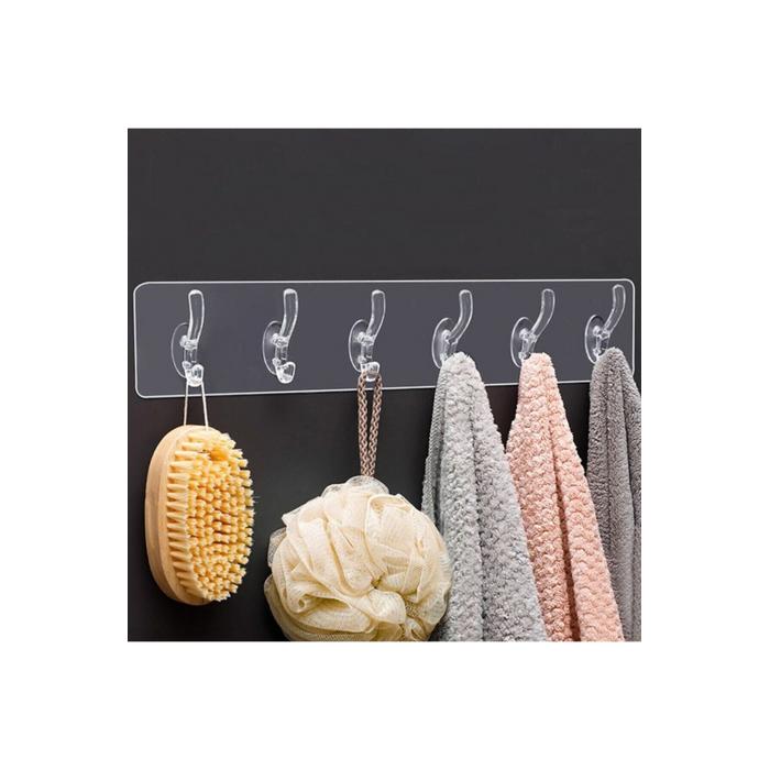 6'li Yapışkanlı Şeffaf Duvar Askısı Banyo Mutfak Düzenleyici Askı Pratik Kanca Askılık