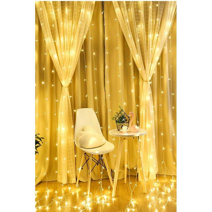 8 Fonksiyonlu 2.5 X 2.5 Metre Perde Led 12 Saçaklı 180 Ledli Kablolu Fişli