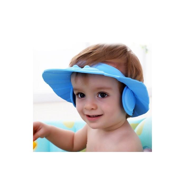 Bebek Banyo Şapkası Düğmeli Kulaklıklı Mavi
