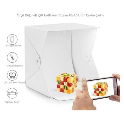 Büyük Boy Ürün Çekim Çadırı Mini Fon Fotoğraf Stüdyosu Ledli Işık Perdesi (40*40)
