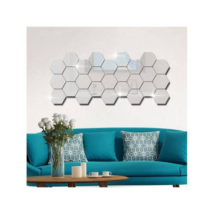 Büyük Boy Yapışkanlı Dekoratif Akrilik Ayna Altıgen ( 12 Adet )