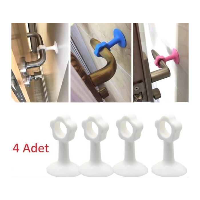 CM-072 Vantuzlu Geçmeli Kapı Kolu Stoper 4lü Set Beyaz