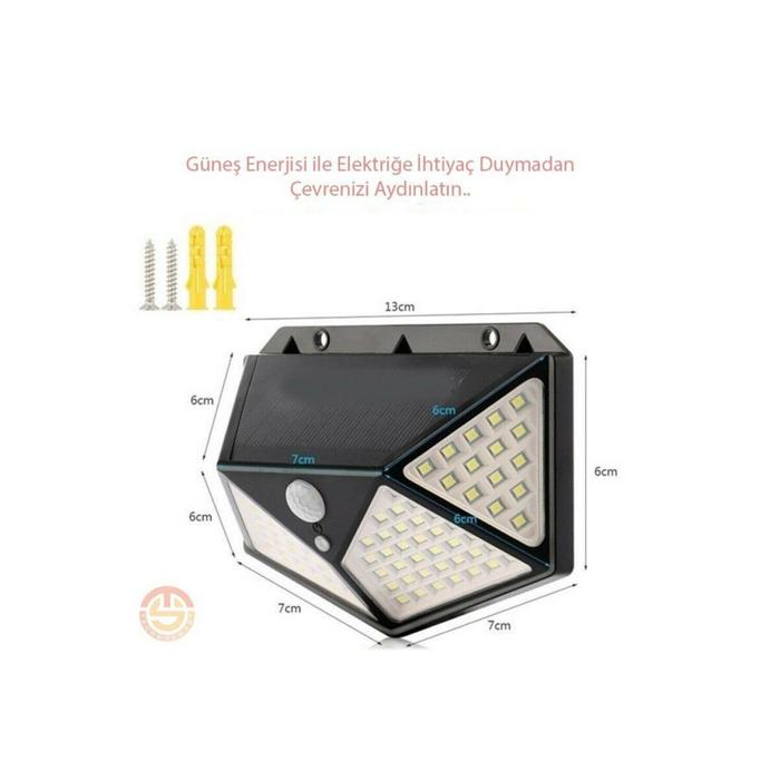 Hareket Sensörlü Güneş Enerjili Led Aydınlatma Dış Mekan Bahçe 100 Led Li