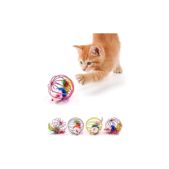 Kafesli Renkli Fareli Kedi Köpek Oyun Topu 6 cm