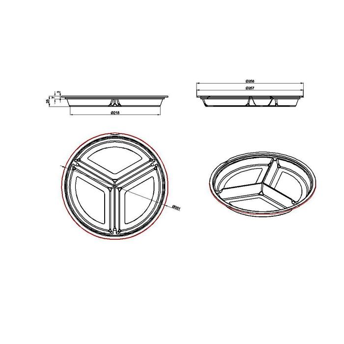 LIMERA Yuvarlak 3 Bölmeli Kap Siyah 28,7 gr – 400 Adet