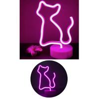 Pembe Kedi Model Neon Led Işıklı Masa Lambası Dekoratif Aydınlatma Gece Lambası