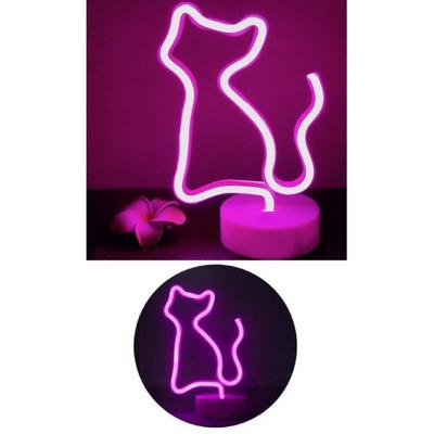 Pembe Kedi Model Neon Led Işıklı Masa Lambası Dekoratif Aydınlatma Gece Lambası