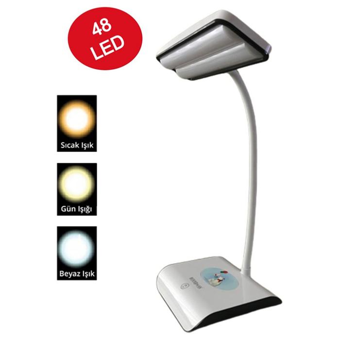 PS-1937 Şarjlı 48 Led Çalışma Okuma Işığı Kademeli Masa Lambası Ayarlanabilir Renk Tonu Ve Parlaklık