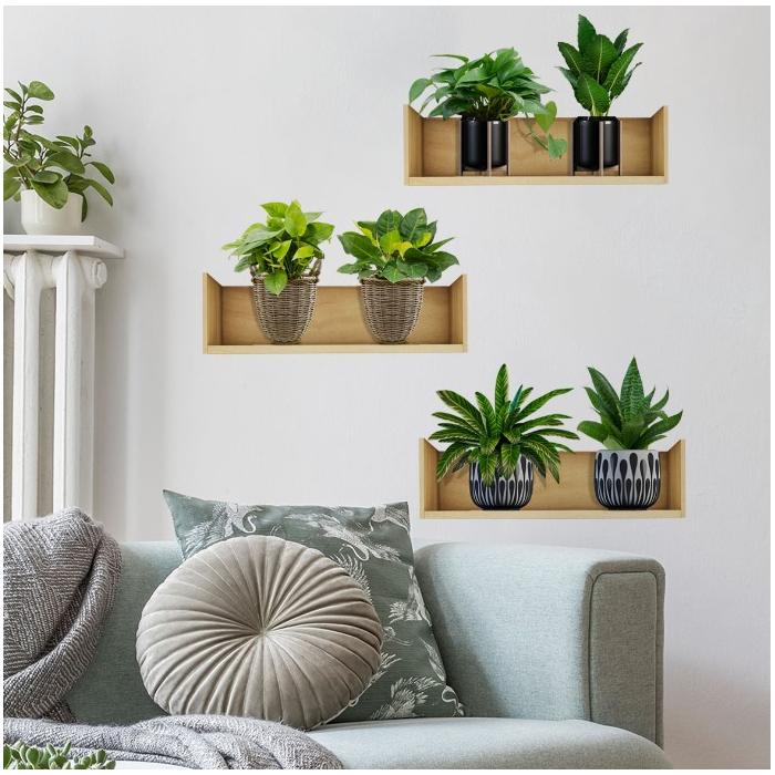 Raflı Bitki Tasarımlı Yapışkanlı Sticker 20*30 cm 3lü Set MC-663