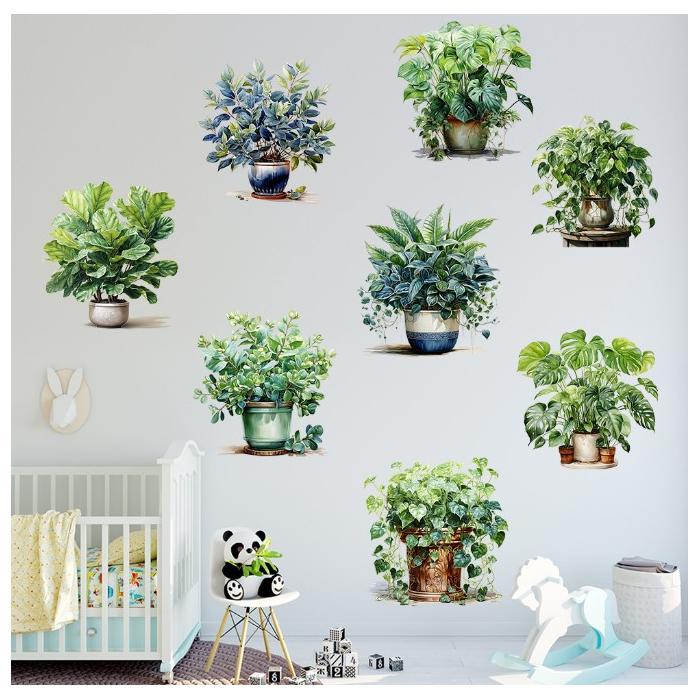 Saksılı Çiçek Tasarımlı 8li Sticker MC-480A