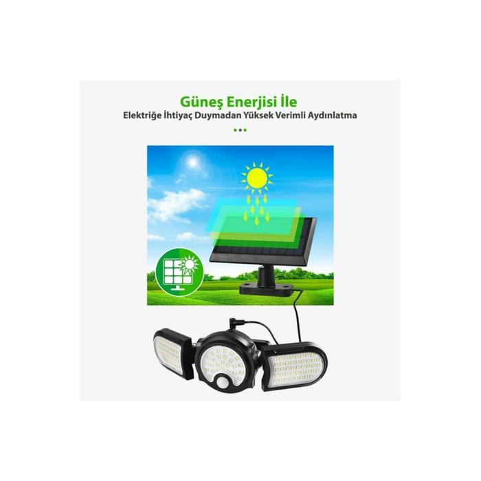 Solar Güneş Enerjili 112 Ledli Hareket Sensörlü Büyük Boy Bahçe Aydınlatma Sokak Lambası