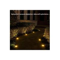 Solar Güneş Enerjili 8 Ledli Kazıklı Çim Zemin Bahçe Aydınlatma 3 W Gün Işığı Sarı Led ( 4 Lü Set )