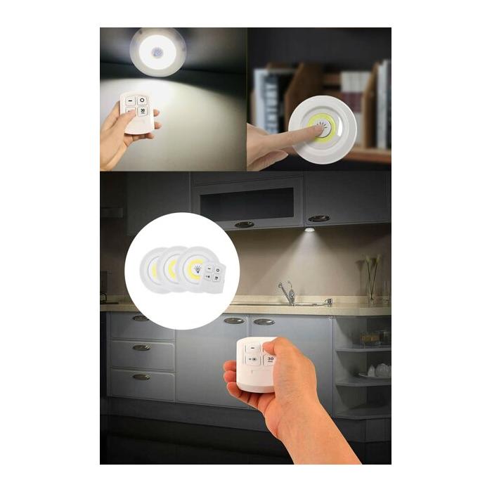 Uzaktan Kumandalı Yapışkanlı 3'lü Led Spot Lamba