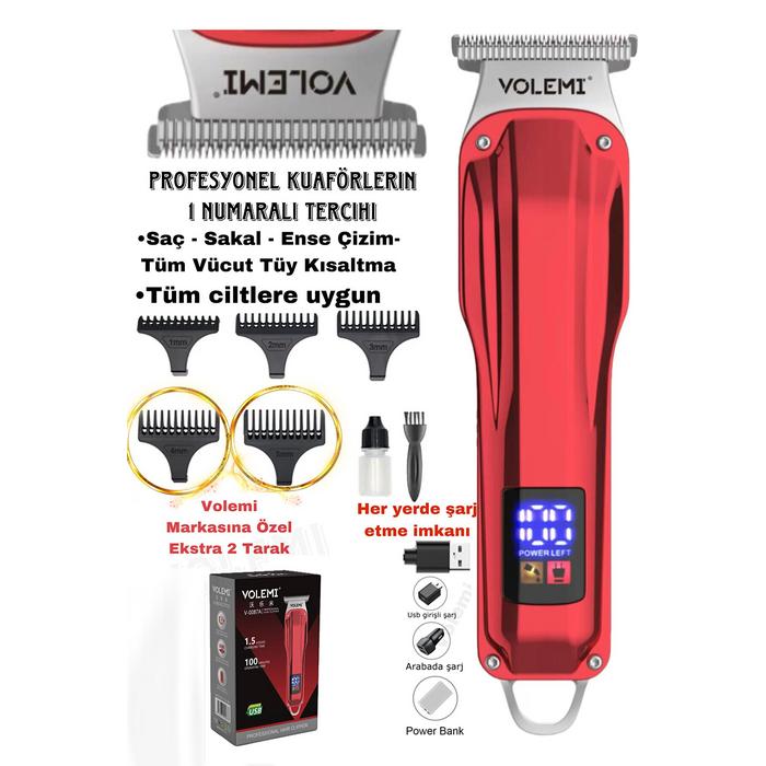 V-0087A Profesyonel Şarj Göstergeli Saç Sakal Lazer Öncesi Tüm Vücut Tıraş Makinesi