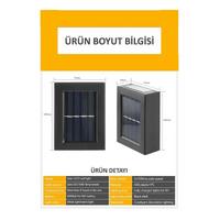 Yeni Model Solar Çift Taraflı Duvar Lambası Güneş Enerjili Aydınlatma Dekorasyon Aplik Işık (2 Adet)